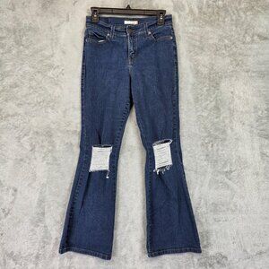 Levis 548 Perfectly Slimming Flare Jeans Womens 8P Blue Mid Rise Distressed
